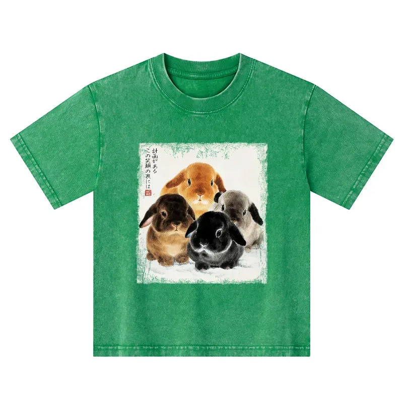 Kyoto-Lion The Ink Wash Rabbit Is Watching You Kids Washed T-Shirt