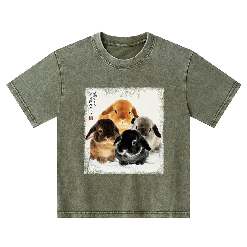 Japanese Ink Wash Rabbit Kids T-Shirt