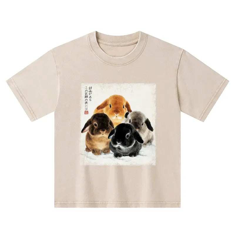 Japanese Ink Wash Rabbit Kids T-Shirt