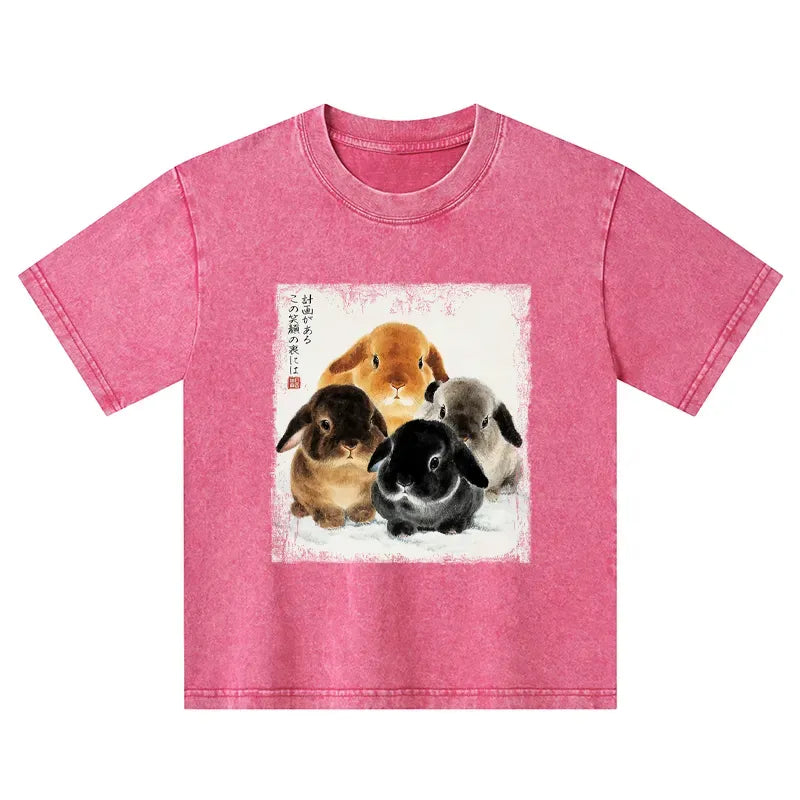 Kyoto-Lion The Ink Wash Rabbit Is Watching You Kids Washed T-Shirt