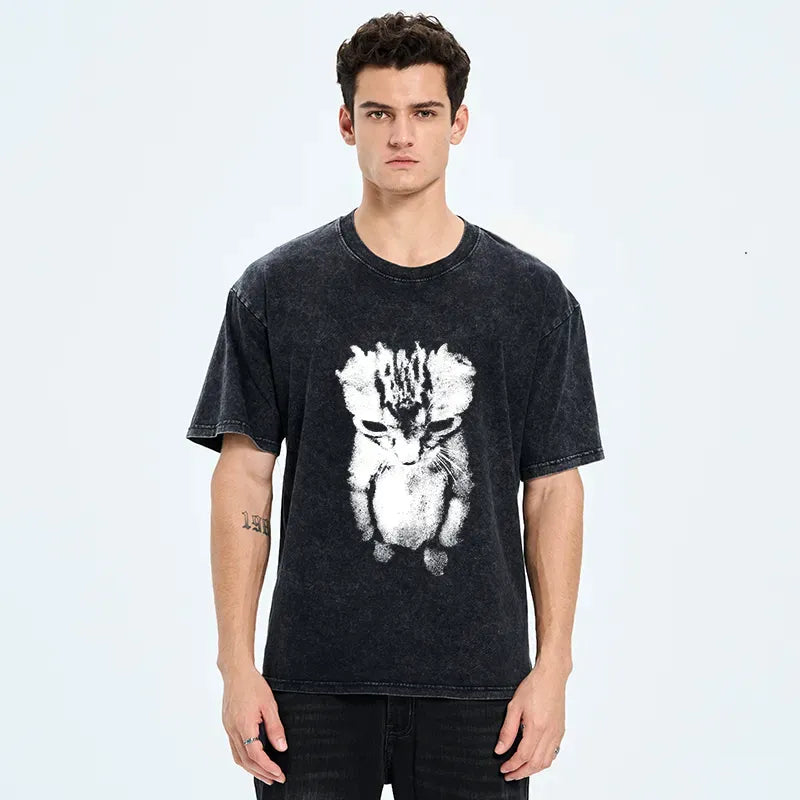 Kyoto-Lion Sad Kitten Meme Washed T-Shirt