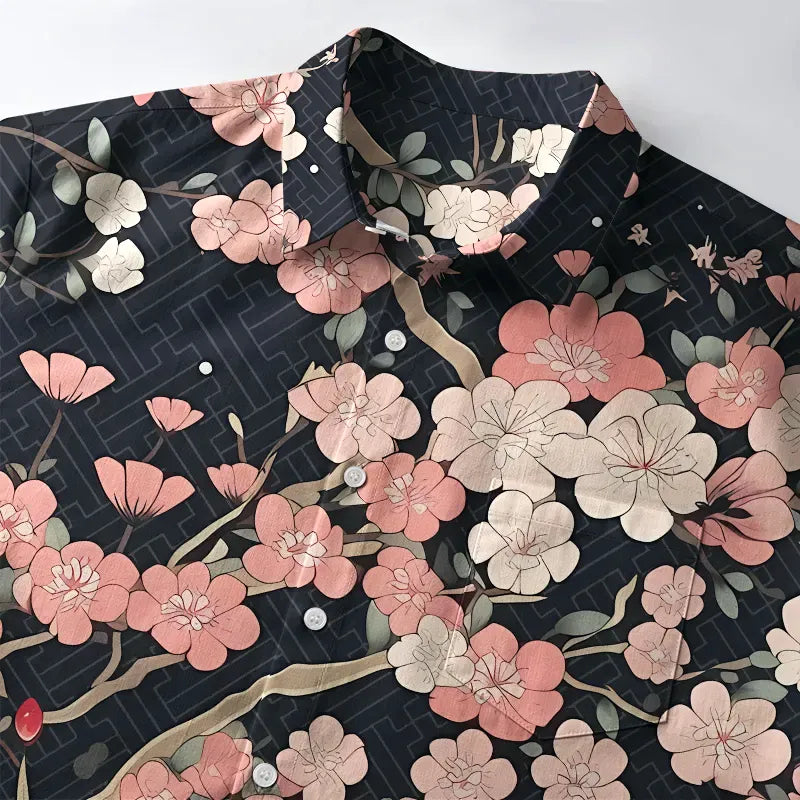 Japanese Sakura Button-up Shirt for Spring