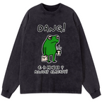 Kyoto-Lion Is It Already Monday Washed Long Sleeve T-Shirt