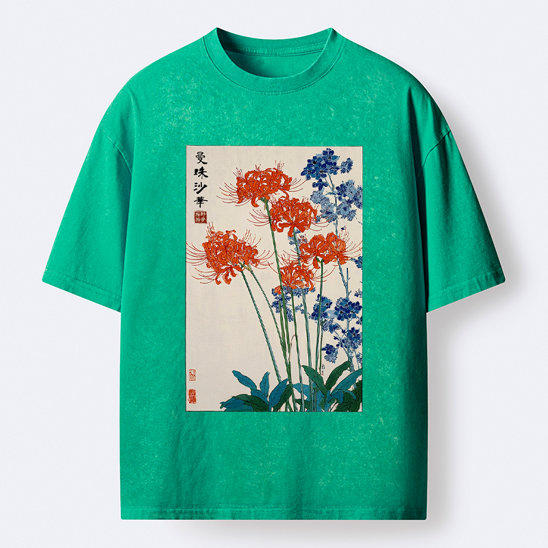 Kyoto-Lion Red Spider Lily Bloom Washed T-Shirt
