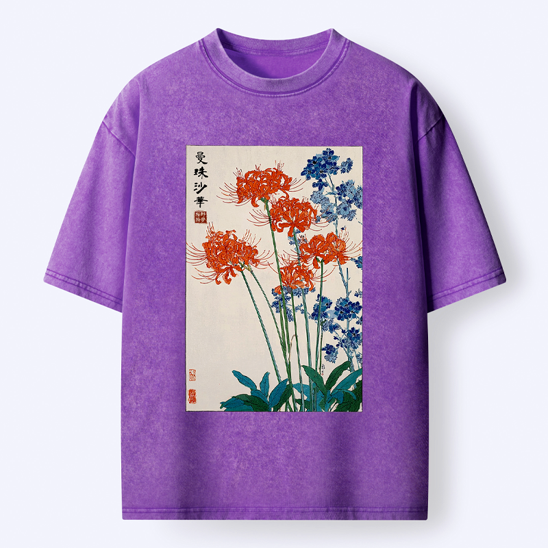 Kyoto-Lion Red Spider Lily Bloom Washed T-Shirt