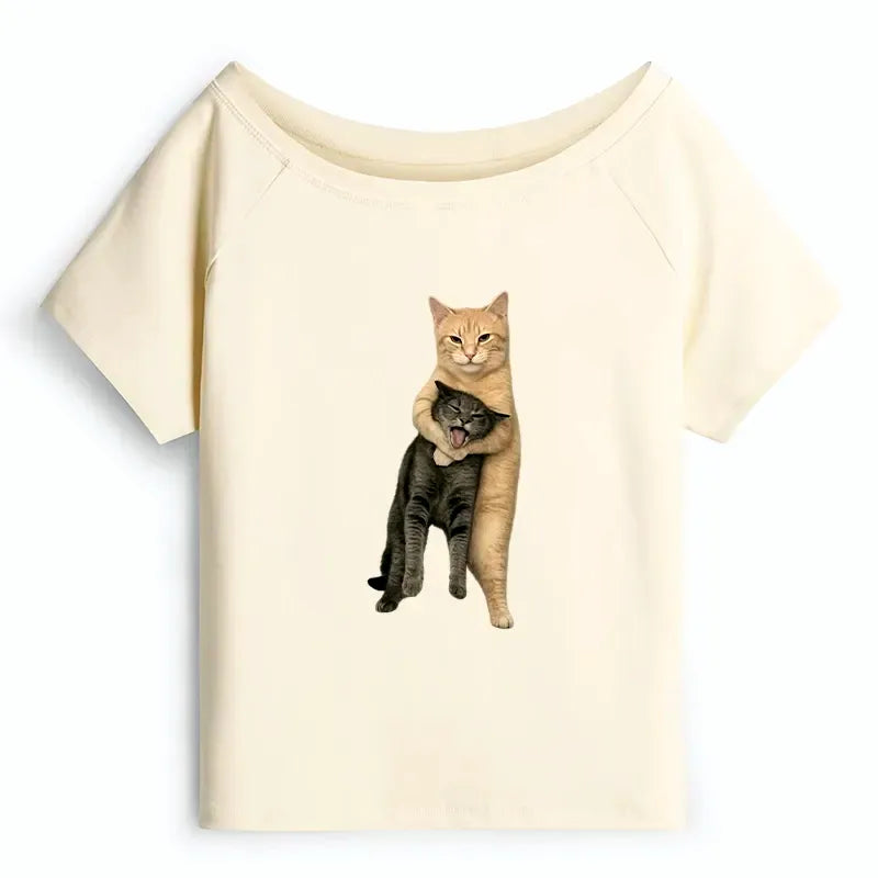 Japanese Off Shoulder Cat T-Shirt