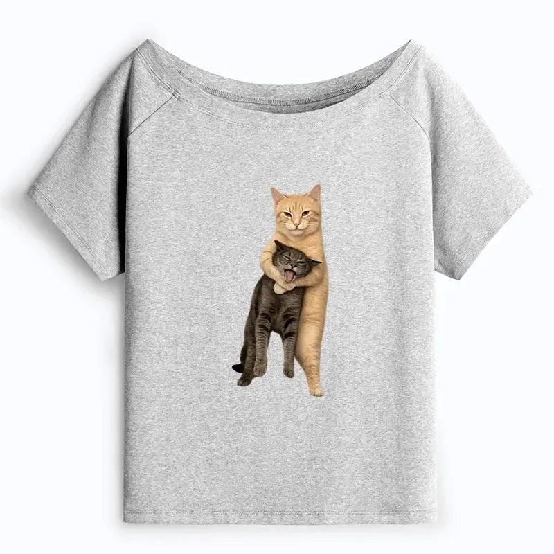 Japanese Off Shoulder Cat T-Shirt