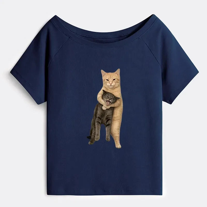 Japanese Off Shoulder Cat T-Shirt