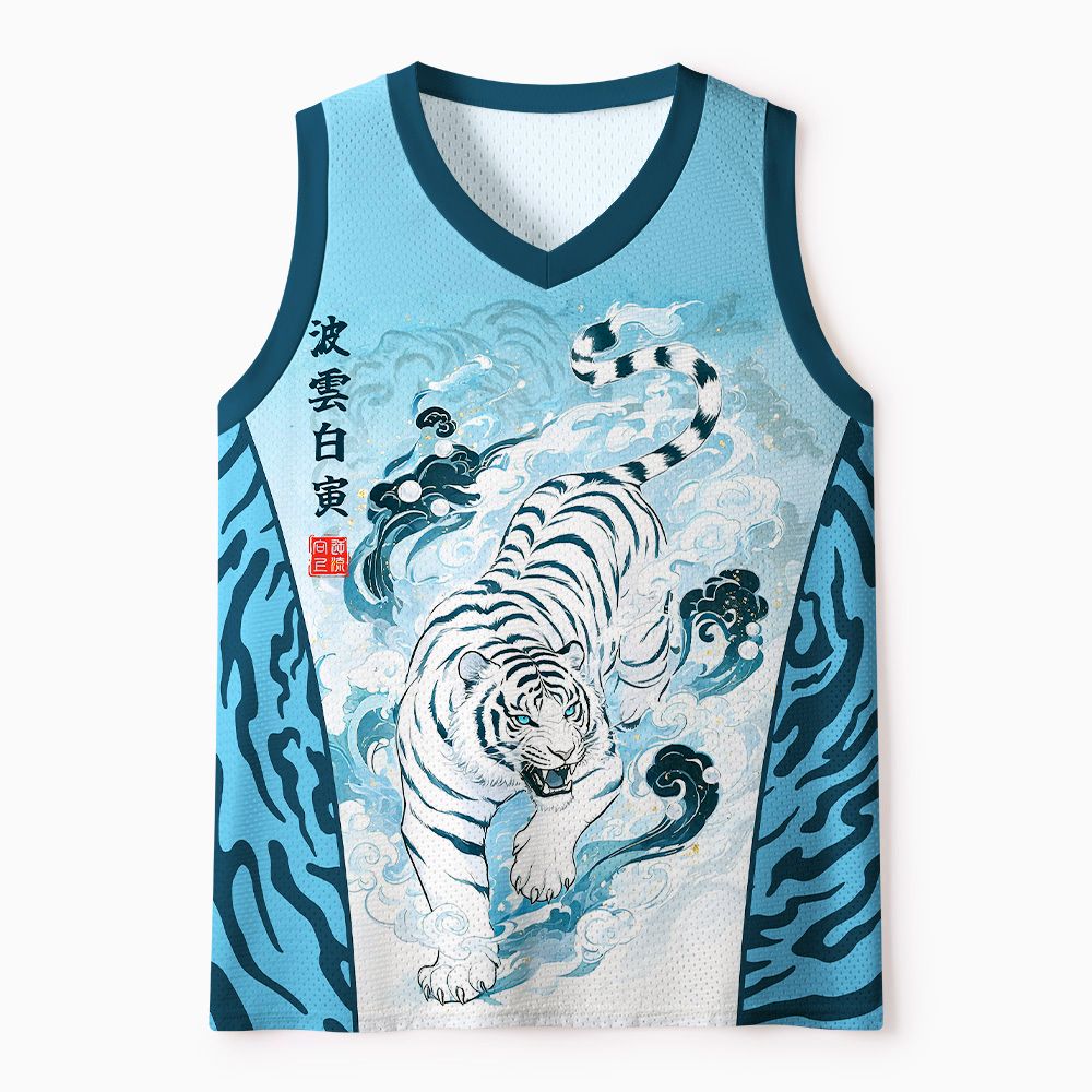 Trending White Tiger Wave Mesh Tank Top