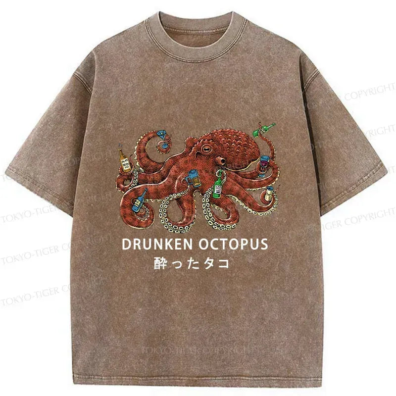 Kyoto-Lion Drinking Octopus Washed T-Shirt