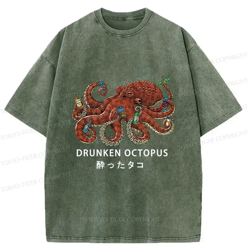 Kyoto Lion Drinking Octopus Retro T-Shirt