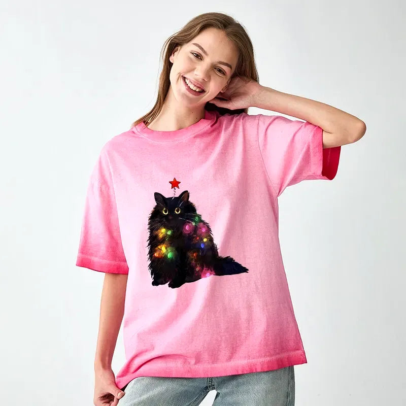 Japanese washed cat shirt free shipping