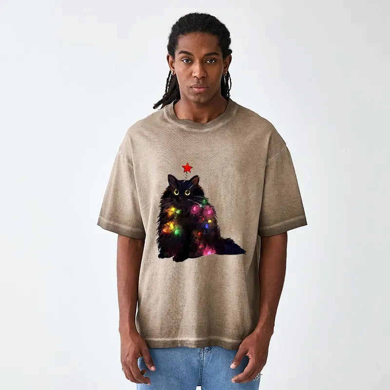 Japanese washed cat shirt free shipping