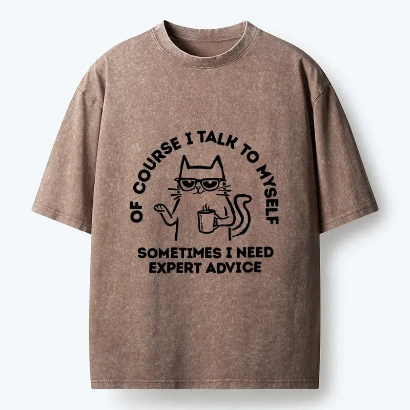 Kyoto-Lion Cool Cat Needs Expert Self Advice Washed T-Shirt