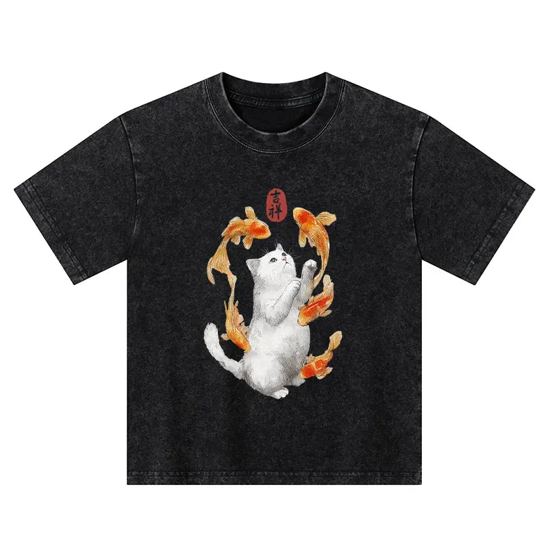 kyoto lion zen cat kids t-shirt