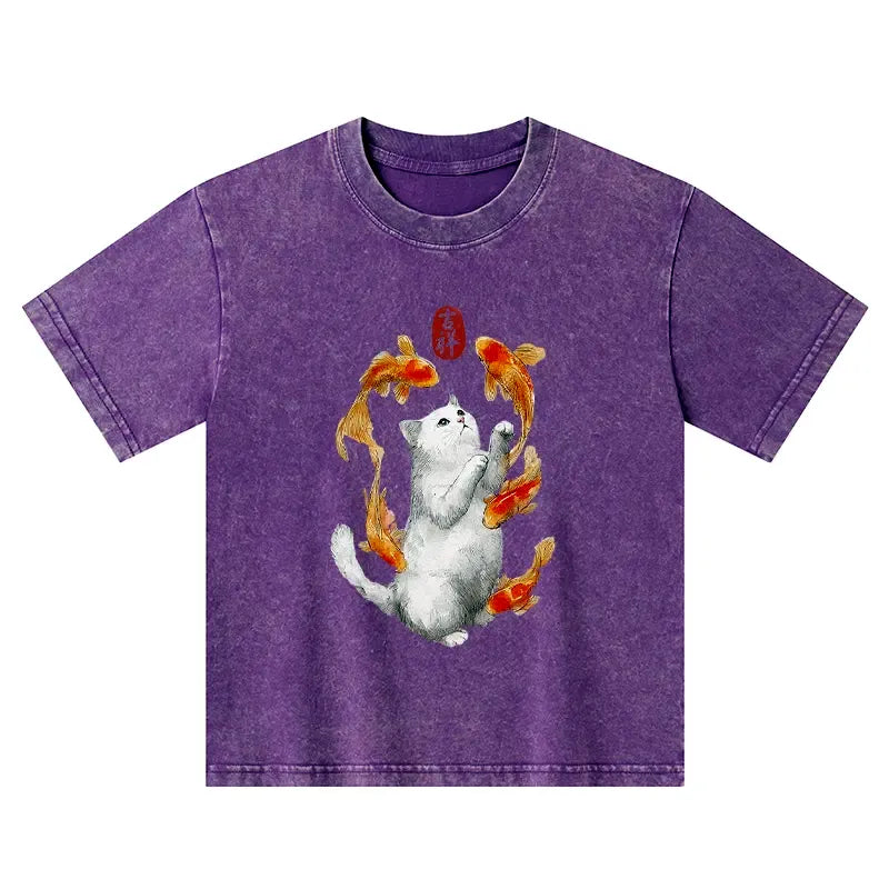 japanese cat and fish t-shirt for kids