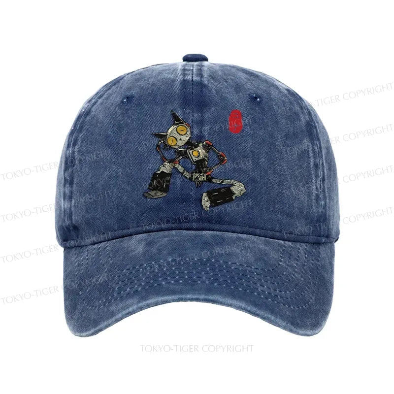 Kyoto-Lion Contemplative Robot Cat Washed Cap