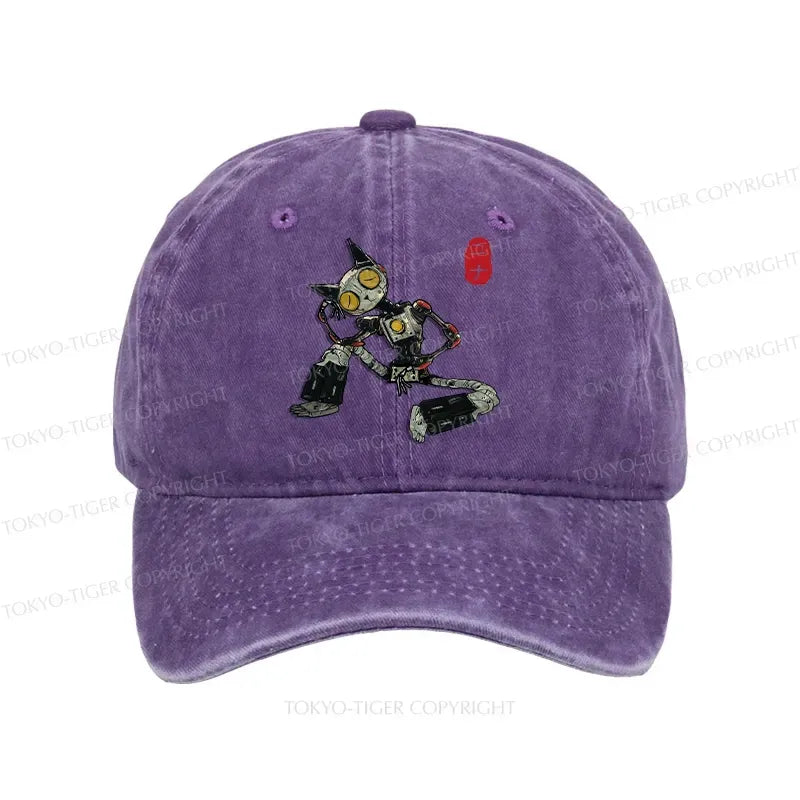 Kyoto-Lion Contemplative Robot Cat Washed Cap