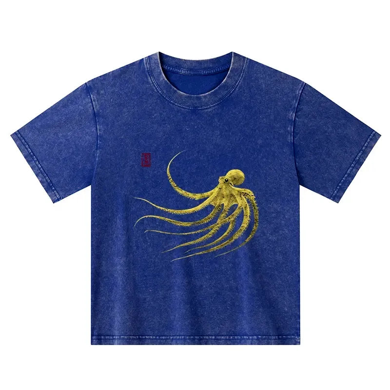 Trendy Japanese Octopus Kids Tee for Summer Vacation