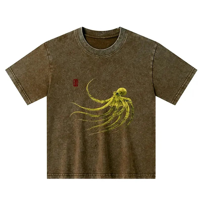 Trendy Japanese Octopus Kids Tee for Summer Vacation