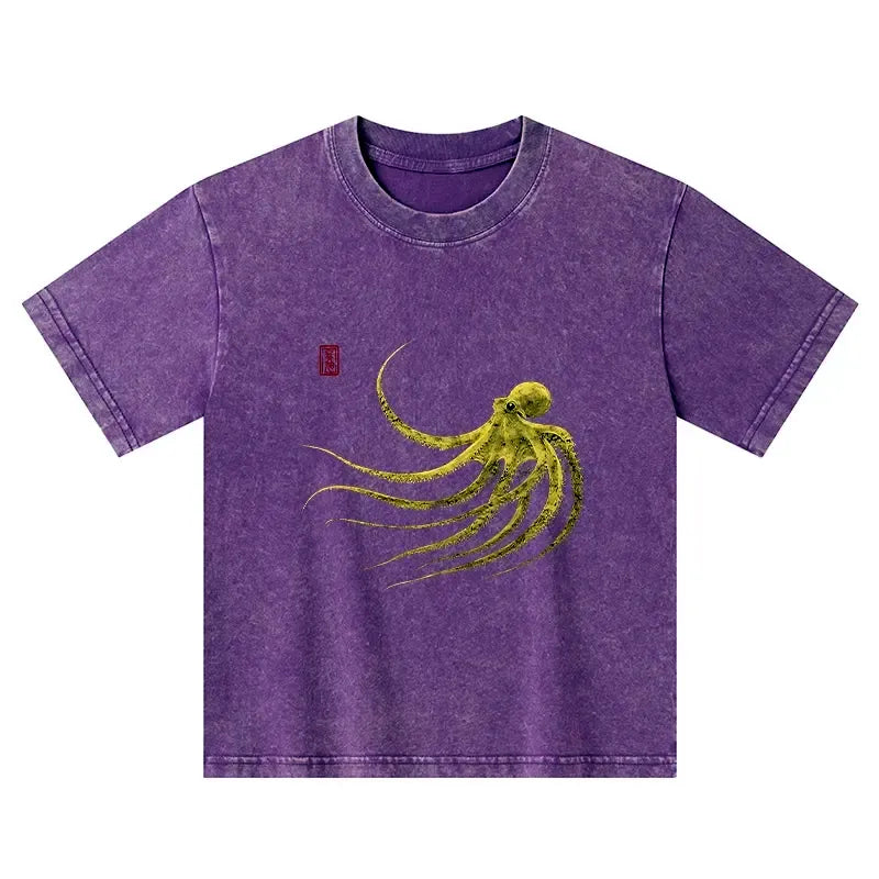 Trendy Japanese Octopus Kids Tee for Summer Vacation