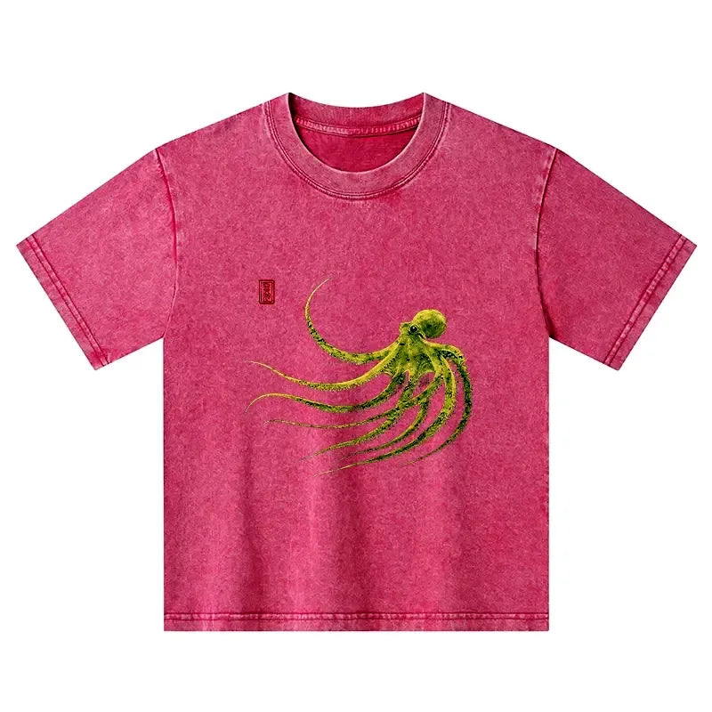Vintage Washed Octopus T-Shirt for Kids with Free Shipping