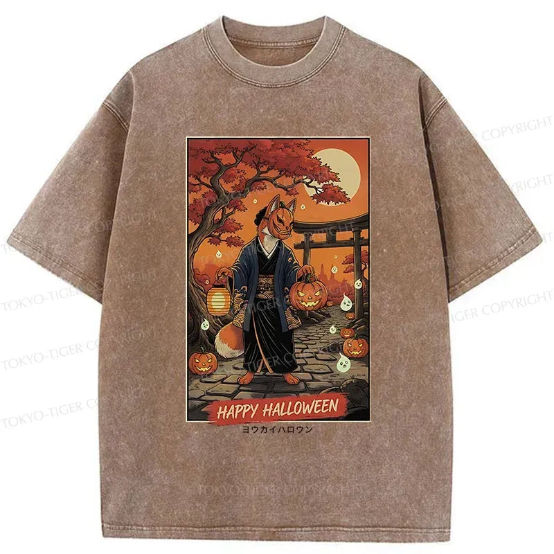 Kyoto-Lion Halloween Fox Demon Washed T-Shirt