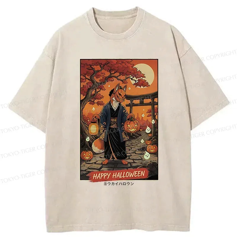 Kyoto-Lion Halloween Fox Demon Washed T-Shirt