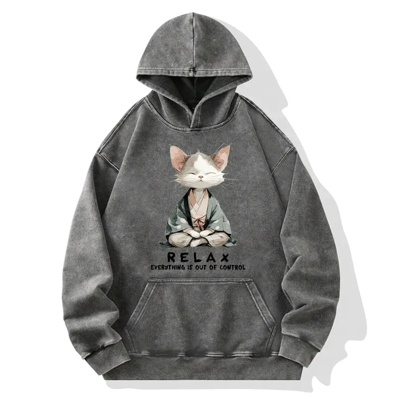 Kyoto-Lion Zen Cat Relaxation£¬Everything's Out Of Control Washed Hoodie