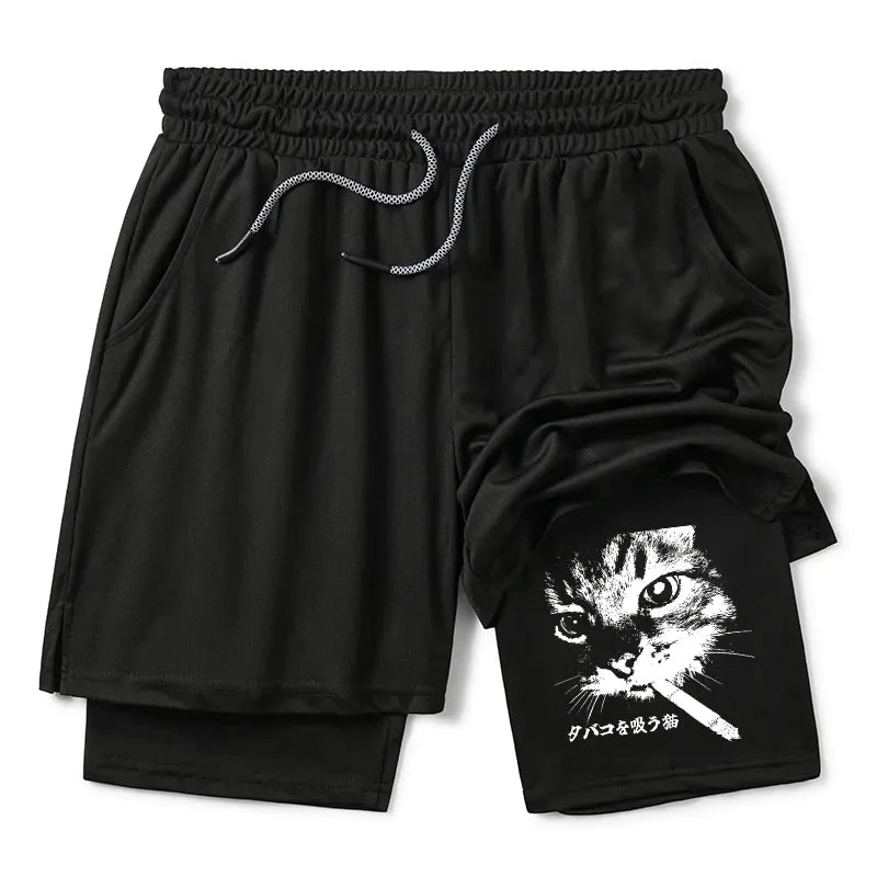 Vintage Cat Smoking Shorts for Summer