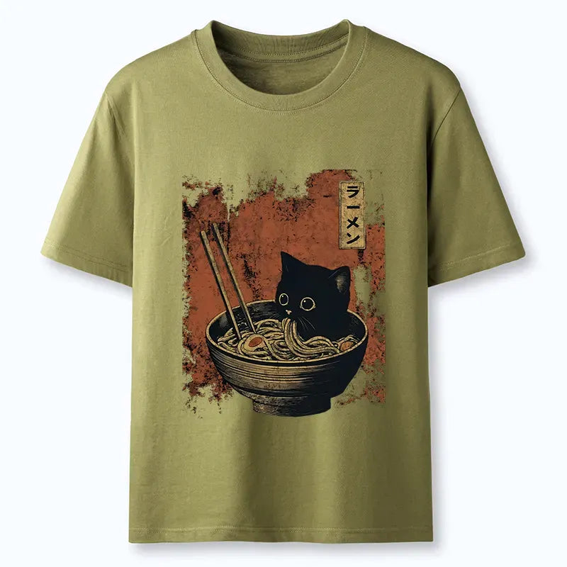 Japanese vintage cat ramen shirt for summer