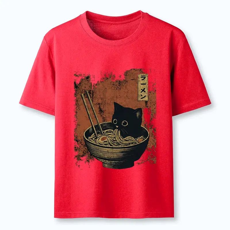 Japanese vintage cat ramen shirt for summer