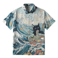 Japanese cat eating ramen button-up shirt
