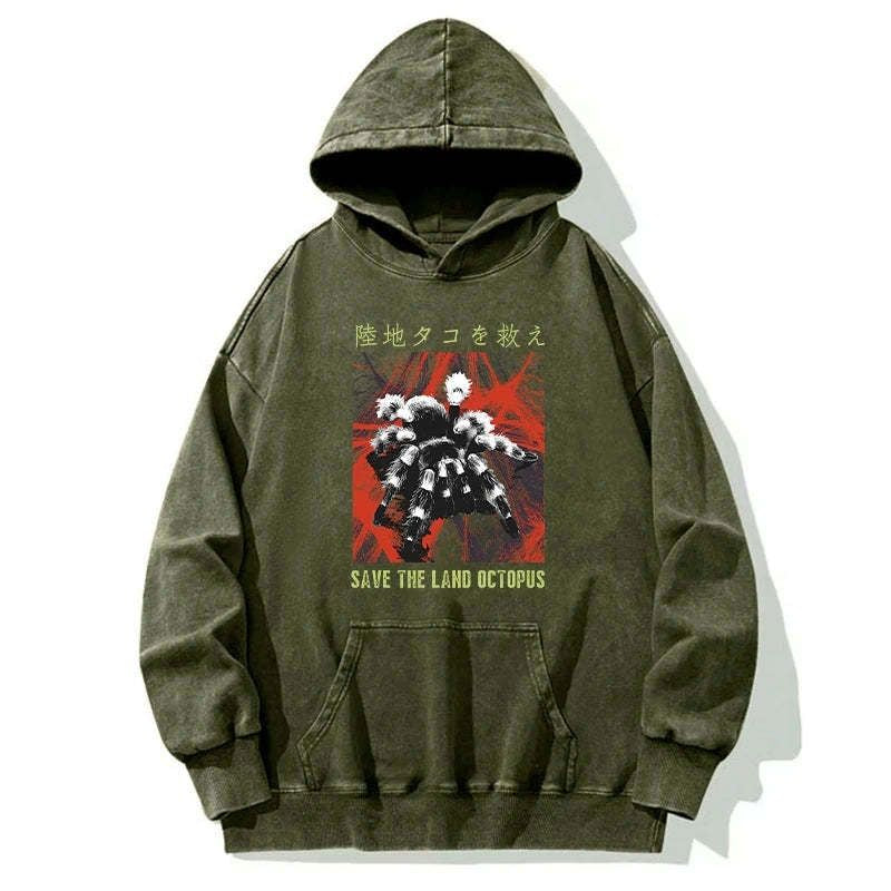 Japanese Scary Spiders Washed Hoodie for Men