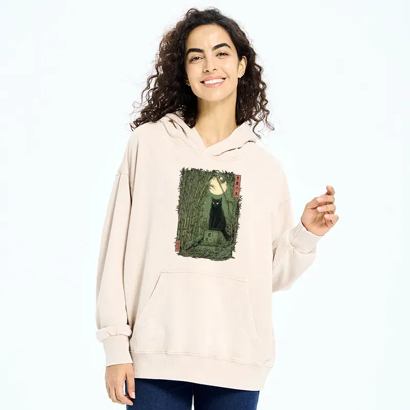japanese vintage black cat hoodie for daily wear