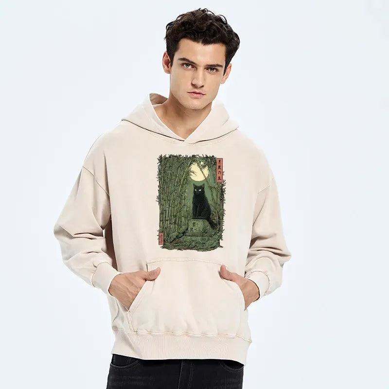 black cat ukiyo-e style hoodie free shipping