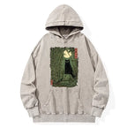 Kyoto-Lion Black Cat In The Bamboo Forest Washed Hoodie