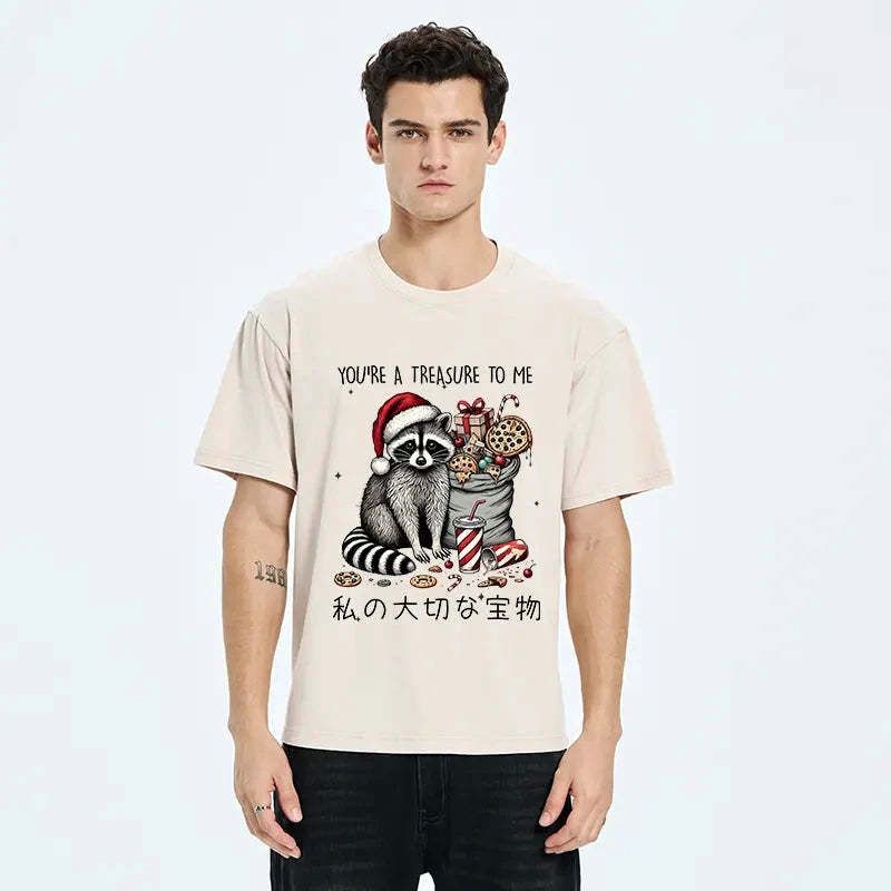 Kyoto-Lion Cute Raccoon Christmas Washed T-Shirt
