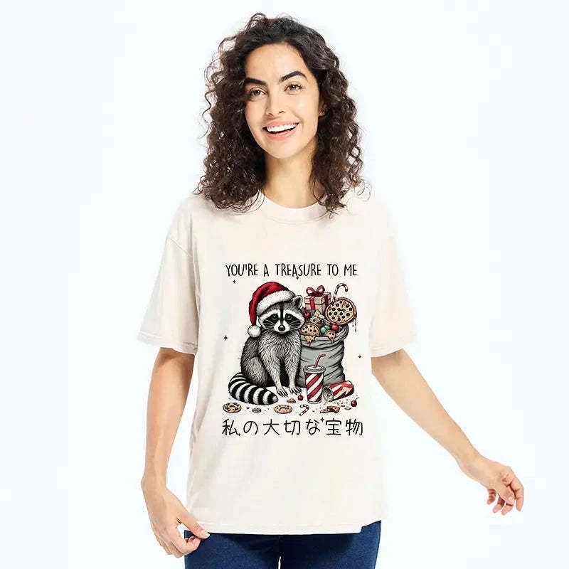 Kyoto-Lion Cute Raccoon Christmas Washed T-Shirt