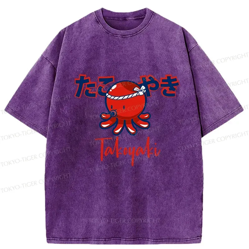 Japanese Takoyaki Washed T-Shirt for Daily Wear