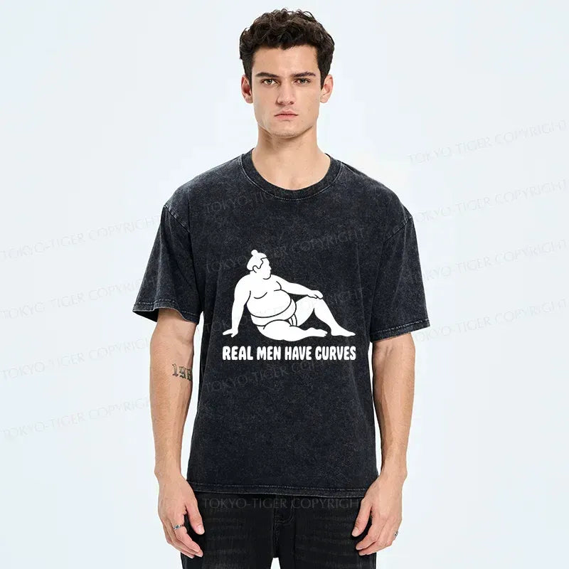 Kyoto-Lion Funny Man Has Curves Washed T-Shirt