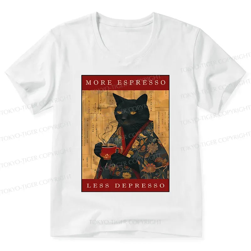 Kyoto-Lion More Espresso Less Depresso Cat V-Neck Classic T-Shirt