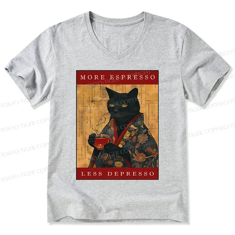 Kyoto-Lion More Espresso Less Depresso Cat V-Neck Classic T-Shirt