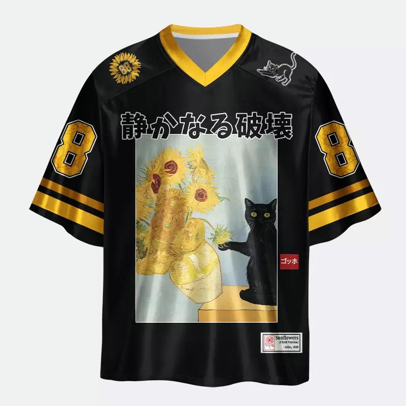 Kyoto-Lion Quiet Destruction Cat Art Glossy Oversized Jersey