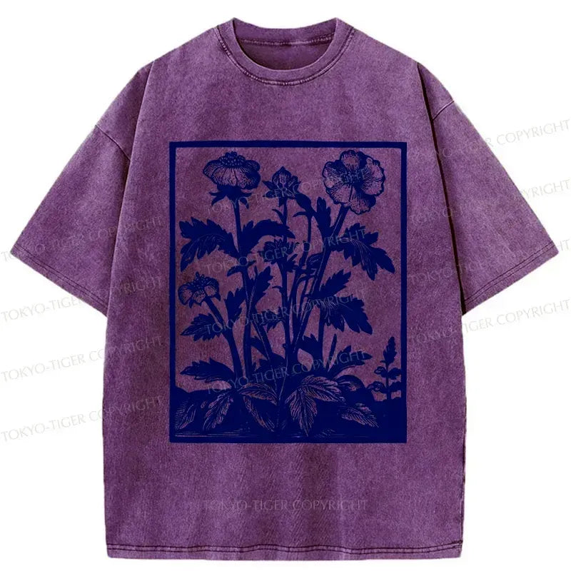 Kyoto-Lion Vintage Japanese Plants Washed T-Shirt