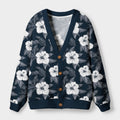 Kyoto-Lion Floral Leaf Silhouette Ugly Cardigan Sweater
