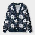 Kyoto-Lion Floral Leaf Silhouette Ugly Cardigan Sweater