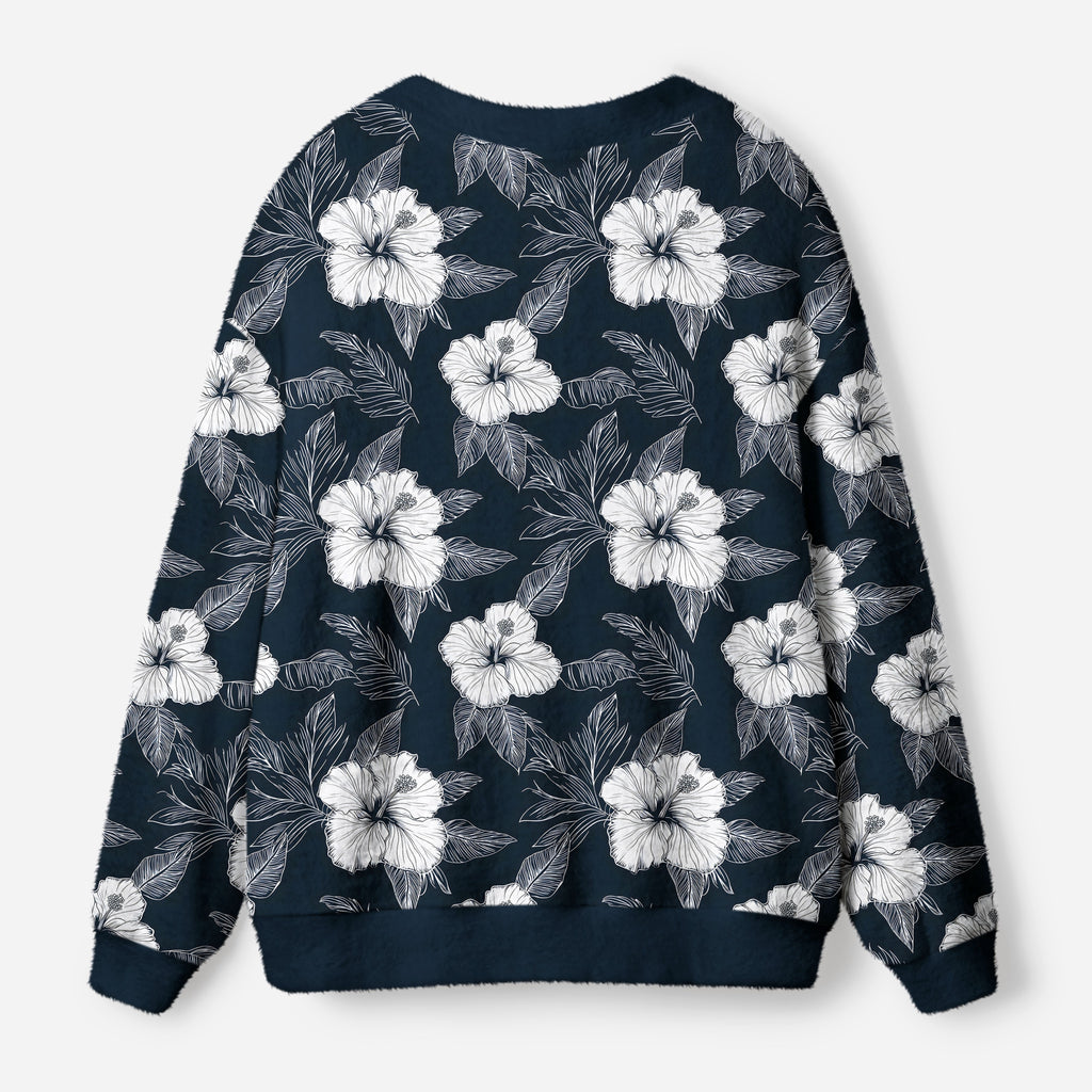 Kyoto-Lion Floral Leaf Silhouette Ugly Cardigan Sweater
