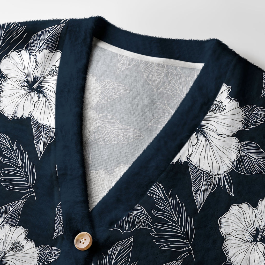 Kyoto-Lion Floral Leaf Silhouette Ugly Cardigan Sweater