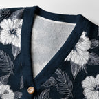 Kyoto-Lion Floral Leaf Silhouette Ugly Cardigan Sweater